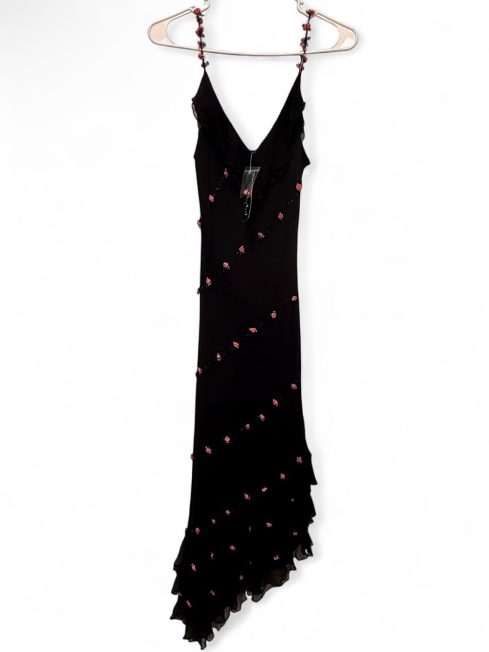Grail Deadstock Vintage 100% Silk Beaded Rosette ECI New York Slip Dress